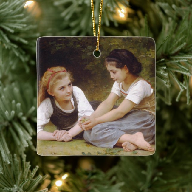 Les Noisettes: Young Girls Collecting Hazelnuts Ceramic Ornament (Tree)