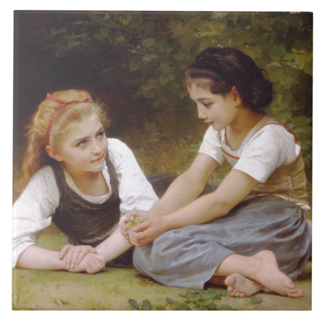 Les Noisettes: Young Girls Collecting Hazelnuts Ceramic Tile (Front)