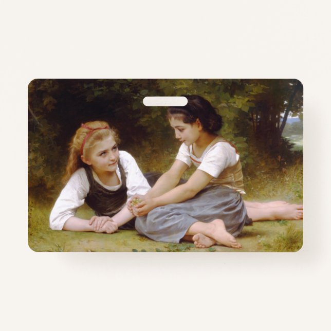 Les Noisettes: Young Girls Collecting Hazelnuts ID Badge (Front)