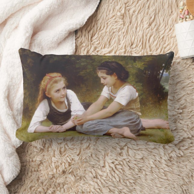 Les Noisettes: Young Girls Collecting Hazelnuts Lumbar Cushion (Blanket)