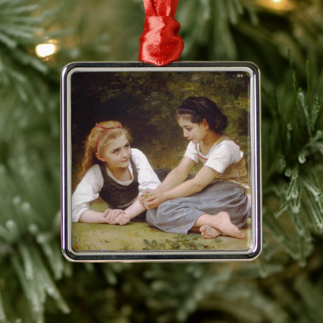 Les Noisettes: Young Girls Collecting Hazelnuts Metal Ornament (Tree)