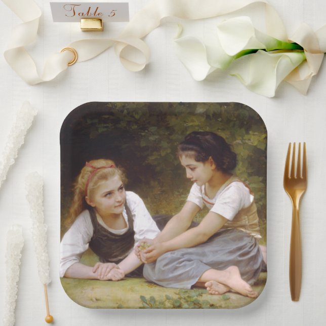 Les Noisettes: Young Girls Collecting Hazelnuts Paper Plate (Wedding)