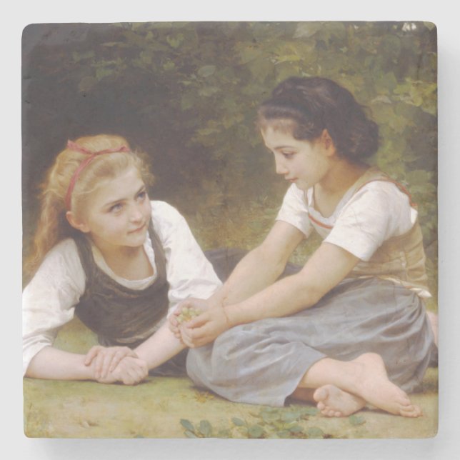 Les Noisettes: Young Girls Collecting Hazelnuts Stone Coaster (Front)