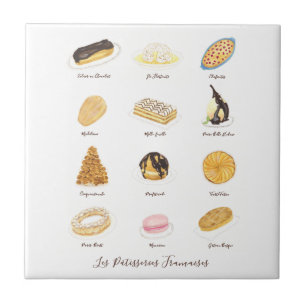 Les Pâtisserie Françaises watercolor Ceramic Tile