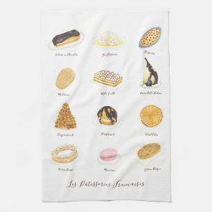 Les Pâtisserie Françaises watercolor Tea Towel
