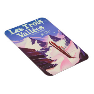 Les Trois Vallées Ski travel poster Magnet