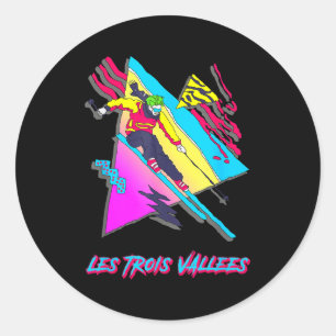 Les trois vallees vibrant skiing colourful geometr classic round sticker