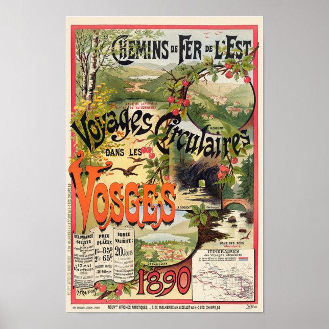 Les Vosges France Vintage Railroad Poster 1890 (Front)