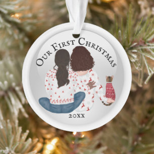 Lesbian African American & caucasian cat PHOTO Ornament