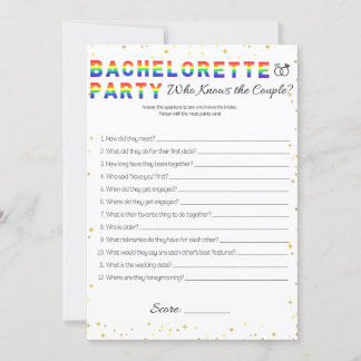 Lesbian Bachelorette Party Game, Couple Game Invitation