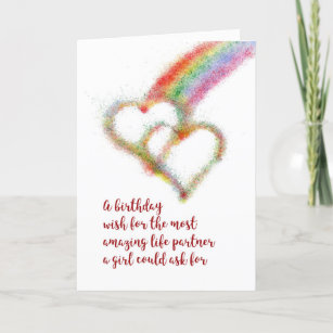 Lesbian Birthday Wish for Life Partner, Rainbow Card