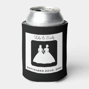 Lesbian Bride and Bride Silhouette Wedding Can Cooler