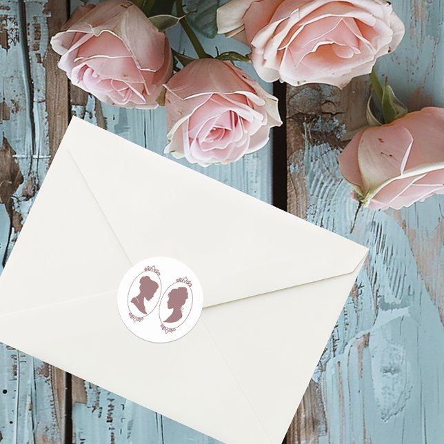 Lesbian Brides Regency Pink Roses  Classic Round Sticker (Creator Uploaded)