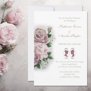 Lesbian Brides Regency Pink Roses Invitation