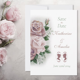 Lesbian Brides Regency Pink Roses Save The Date