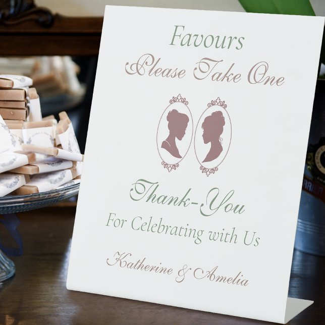 Lesbian Brides Regency Pink Roses Wedding Favours Pedestal Sign (Creator Uploaded)