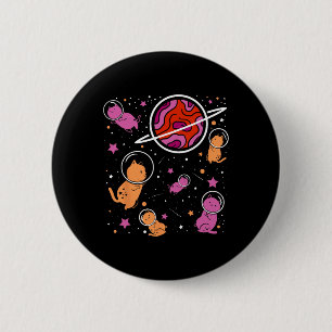 Lesbian Cat In Space Orange Pink Lesbian Pride For 6 Cm Round Badge