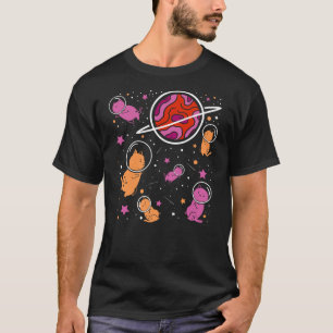 Lesbian Cat in Space Orange Pink Lesbian Pride T-Shirt