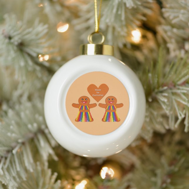 Lesbian Christmas Gingerbread Ladies Couple  Ceramic Ball Christmas Ornament (Tree)