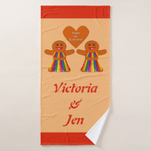 Lesbian Christmas Gingerbread Ladies Couple Custom Bath Towel