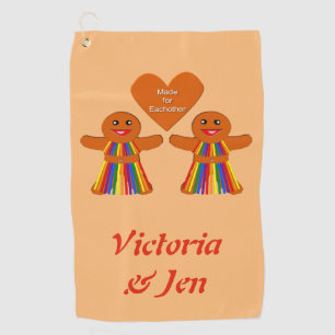 Lesbian Christmas Gingerbread Ladies Couple Custom Golf Towel