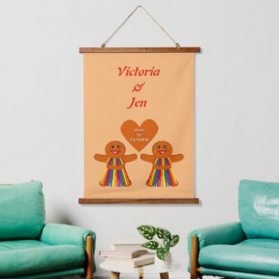 Lesbian Christmas Gingerbread Ladies Couple Custom Hanging Tapestry