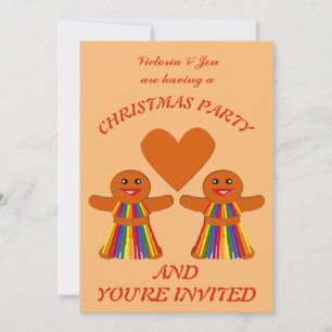 Lesbian Christmas Gingerbread Ladies Couple Custom Invitation