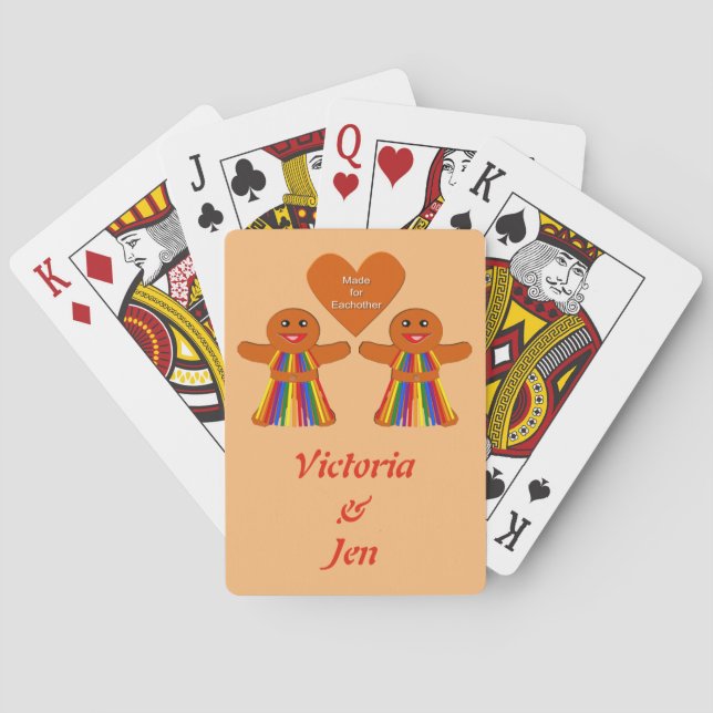 Lesbian Christmas Gingerbread Ladies Couple Custom Playing Cards (Back)