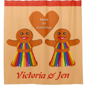 Lesbian Christmas Gingerbread Ladies Couple Custom Shower Curtain