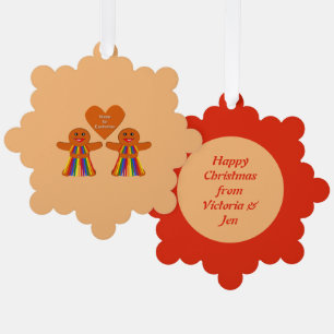 Lesbian Christmas Gingerbread Ladies Couple Custom Tree Decoration Card