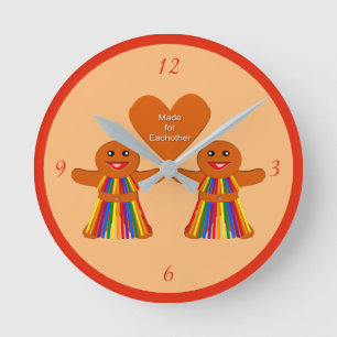 Lesbian Christmas Gingerbread Ladies Couple Round Clock