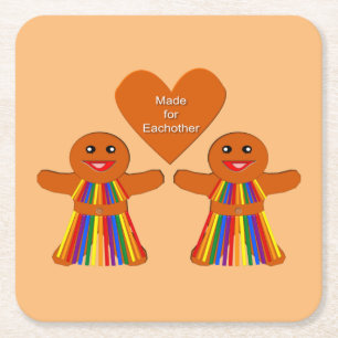 Lesbian Christmas Gingerbread Ladies Couple Square Paper Coaster