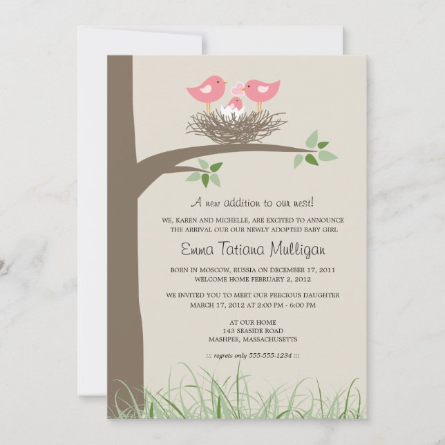 Lesbian Couple Adoption Announcement  Bird's Nest (Front)