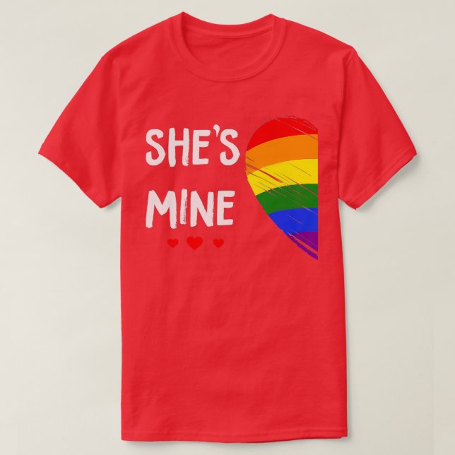 Lesbian Couple Heart Shes Mine Gay Trans LGBT Prid T-Shirt (Design Front)