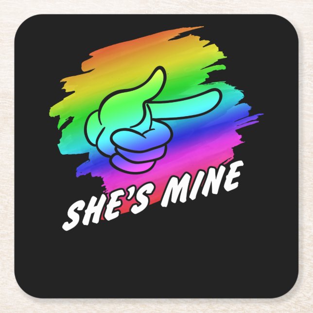 Lesbian Couple Im Hers Shes Mine LGBT Matchings Square Paper Coaster (Front)