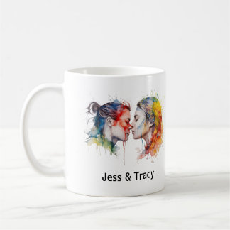 Lesbian Couple Kiss Pride Month Mug, Customised Coffee Mug