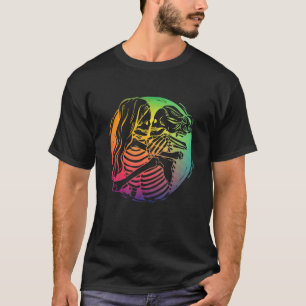 Lesbian Couple Lgbtq Pride Rainbow Flag Skeletons  T-Shirt