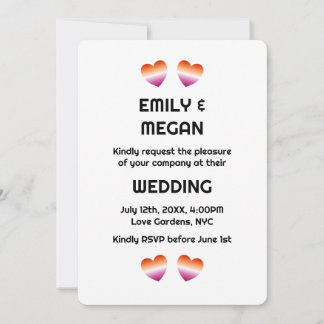 Lesbian couple minimalist gay heart wedding  invitation