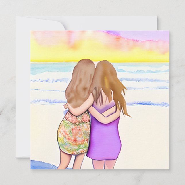 Lesbian Couple on Beach Wedding Invitation (Front)
