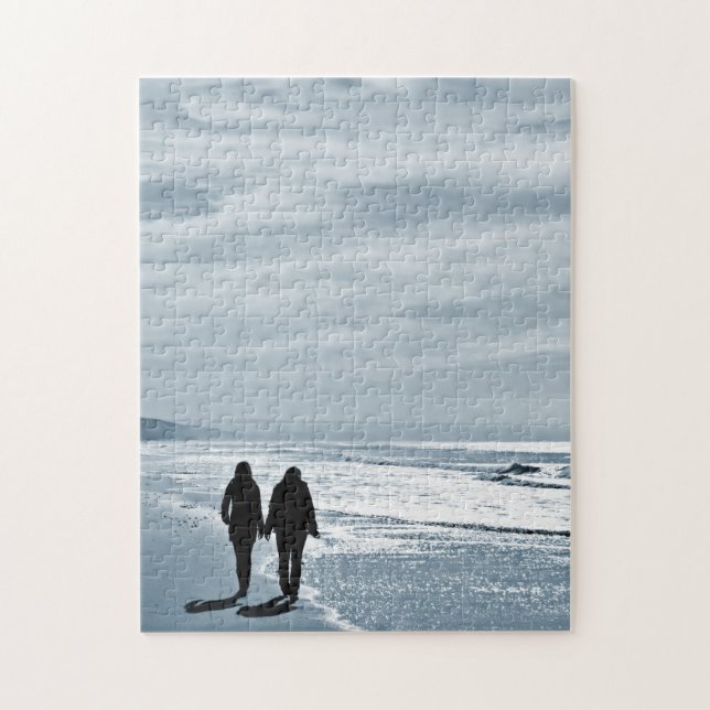 Lesbian Couple Walks Side by Side on a Sandy Beach Jigsaw Puzzle (Vertical)