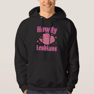 Lesbian Cowgirl Hat Pink Howdy Lesbian Western LGB Hoodie