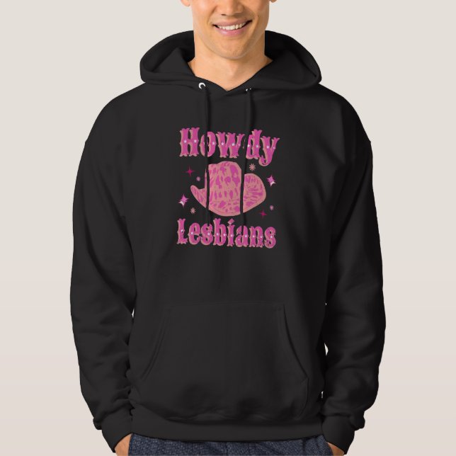 Lesbian Cowgirl Hat Pink Howdy Lesbian Western LGB Hoodie (Front)