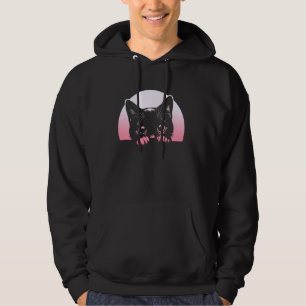 Lesbian Cute Peeking Cat Retro Sunset Pride Art Hoodie