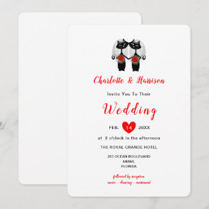 Lesbian Cute Whimsy Black Cats Wedding Invitation