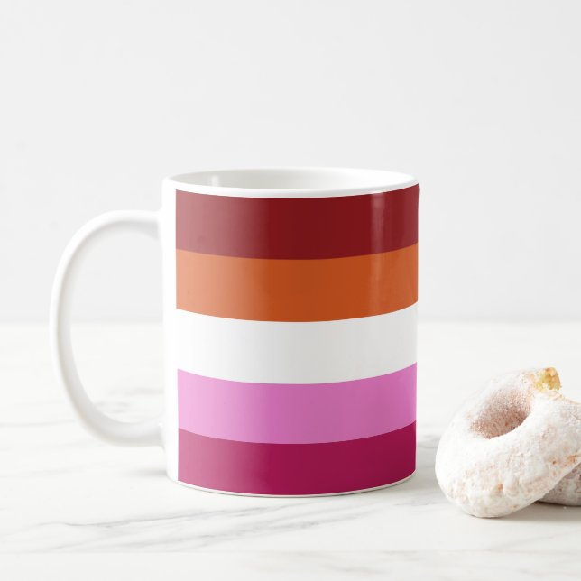 Lesbian Flag Colours Coffee Mug (With Donut)
