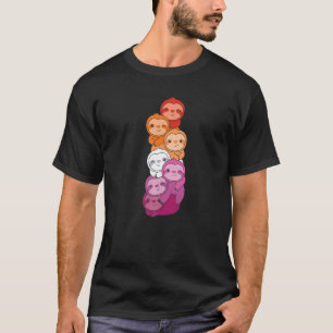Lesbian Flag Pile Pride Lgbtq Sloths Cute Lesbian T-Shirt