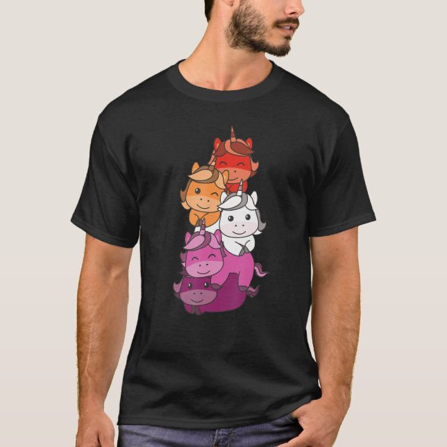 Lesbian Flag Pride Month Lgbtq Lesbian Unicorn T-Shirt (Front)