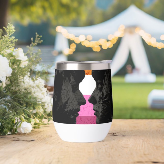 Lesbian Flag with Two Woman Silhouettes  (Wedding)