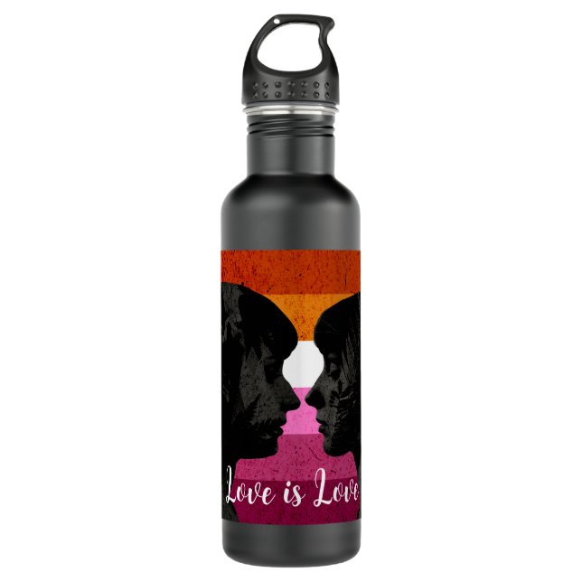 Lesbian Flag with Two Woman Silhouettes  710 Ml Water Bottle (Front)