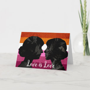 Lesbian Flag with Two Woman Silhouettes Card
